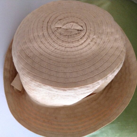 Vintage Palmer Ribbon Hat Size Small Ladies Tan Cloche With Bow - Picture 13 of 16